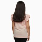 Girls' Light Pink Cotton Round Neck Ruffle Sleeve Graphic T-Shirt, Light Pink, small image number null
