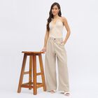 Women's Light Beige Flared High-Rise Trousers, Light Grey, small image number null
