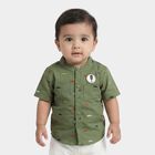 Infants Olive Green Cotton Half Sleeve Classic Collar Military Shirt, Olive, small