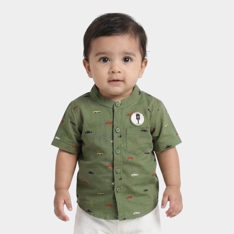 Infants Olive Green Cotton Half Sleeve Classic Collar Military Shirt, Olive, large