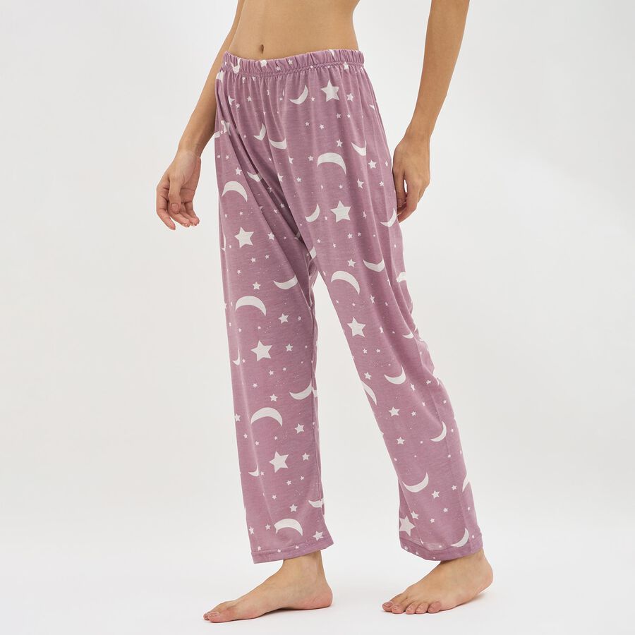 Women's Dusty Mauve Printed Relaxed Fit Full-Length Pyjama, Purple, large image number null