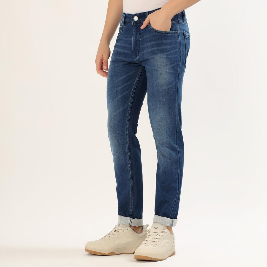 Men's Stonewashed Blue Slim Fit Jeans, Dark Blue, large