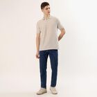 Men's Beige Polo Neck Preppy T-Shirt, Beige, small