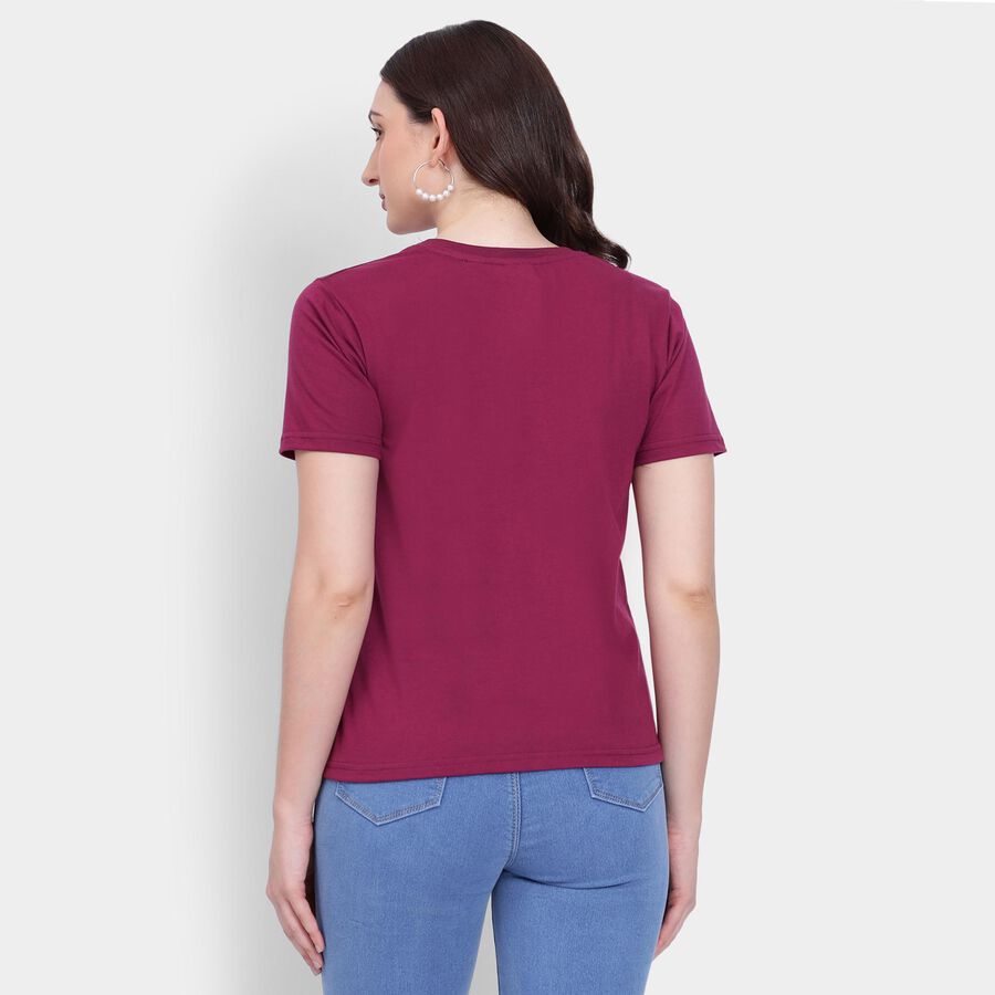 Ladies' Round Neck T-Shirt , वाइन, large image number null