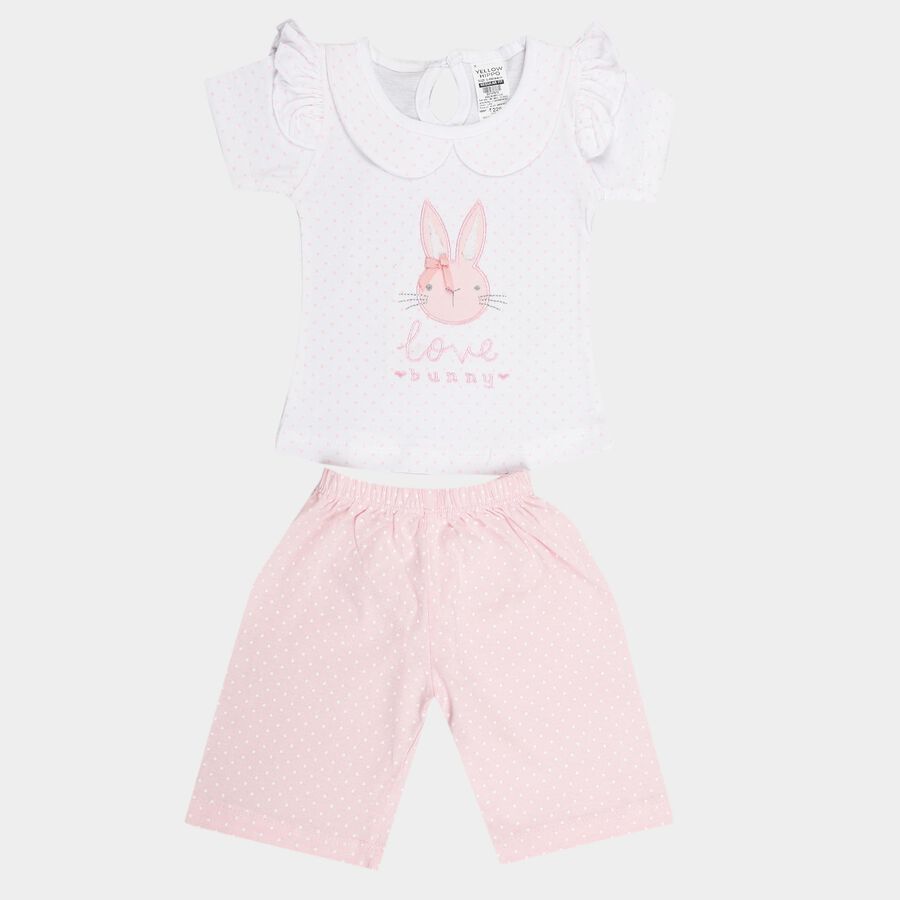 Infants Cotton Printed Capri Set, Light Pink, large image number null