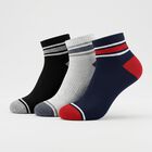 Men's Regular Fit Striped Pack of 3 Socks ( Blue, Grey, Black ), Navy Blue, small