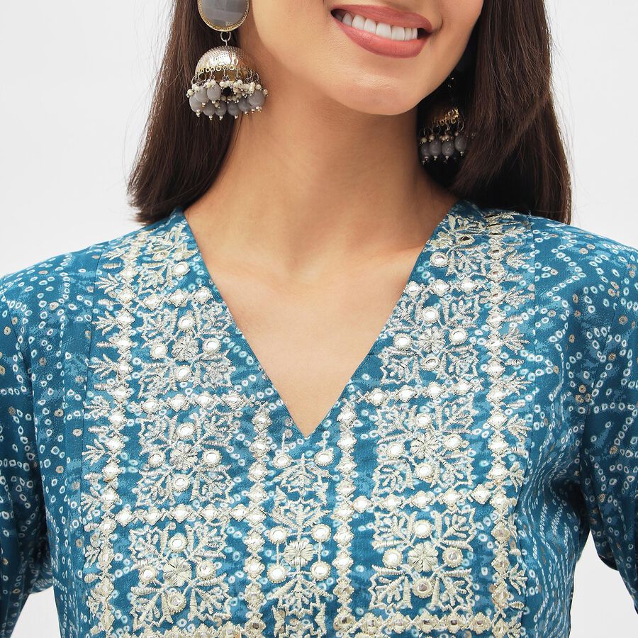 Women's Rich Teal Embroidered Ethnic Set, Teal Blue, large image number null