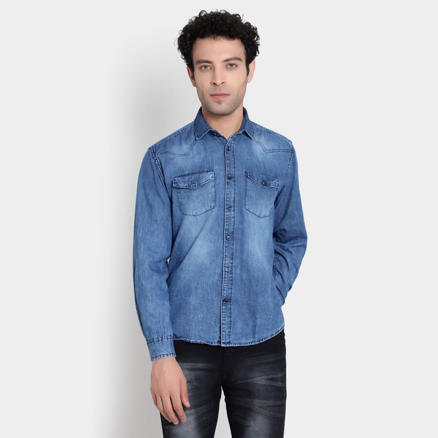 Cotton Solid Casual Shirt, Dark Blue, large image number null