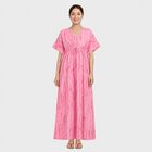 Women's Pink V-Neck Tie-Dye Kaftan Nighty, Light Pink, small