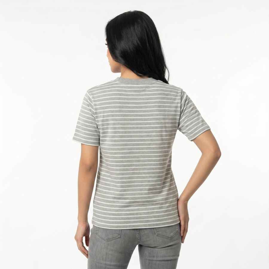 Women's Grey Round Neck Regular T-Shirt, Melange Light Grey, large