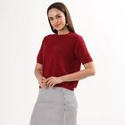Women's Wine Red Crew Neck Casual Top, वाइन, small