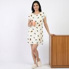 Women's Cream Round Neck T-Shirt Style Nighty, Off White, small