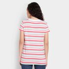 Cotton Stripes Round Neck T-Shirt, Peach, small image number null