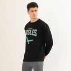 Men's Jet Black Crew Neck Graphic Sweatshirt, Black, small image number null