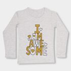 Girls' White Cotton Round Neck Casual Top, Melange Mid Grey, small image number null