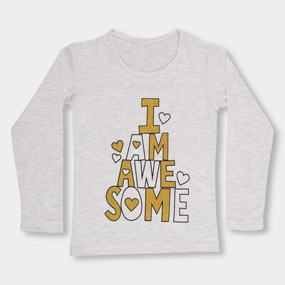 Girls' White Cotton Round Neck Casual Top