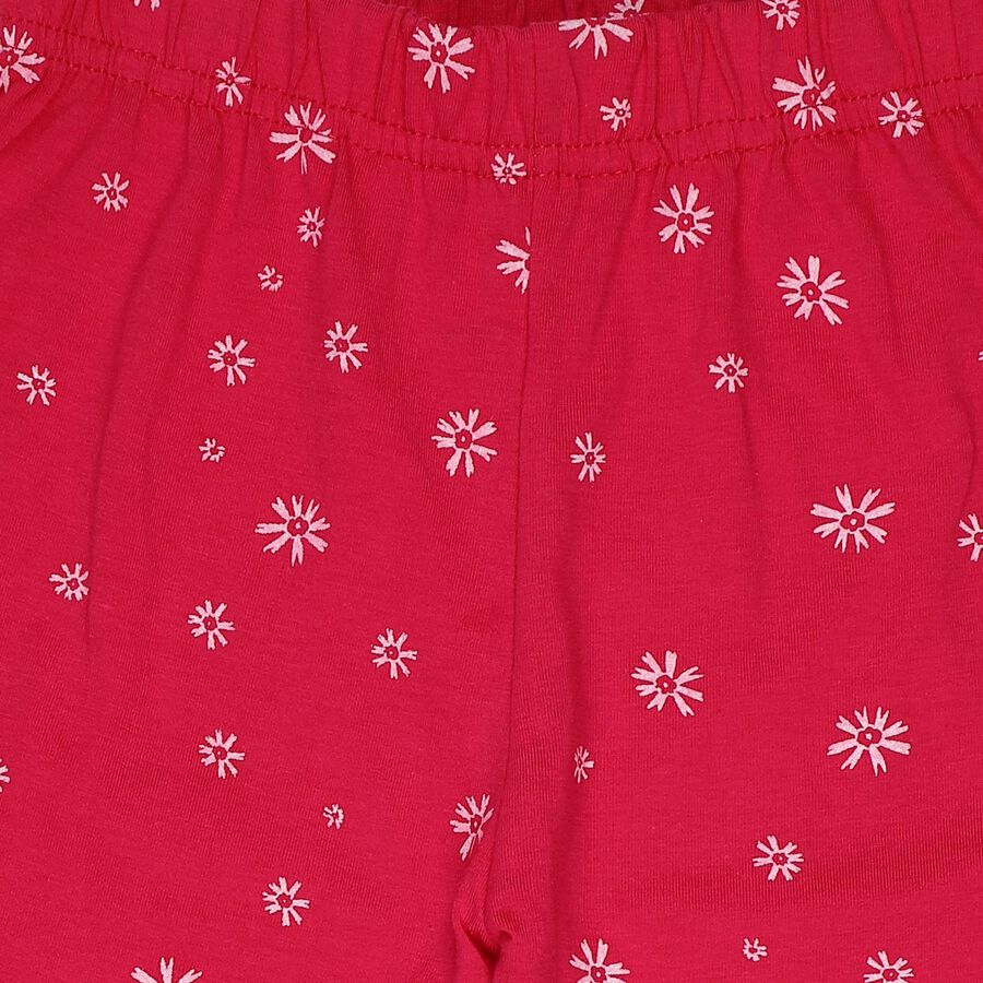 Girls Fuchsia Regular Fit Floral Printed Pyjama, रानी (फ्यूशिया), large
