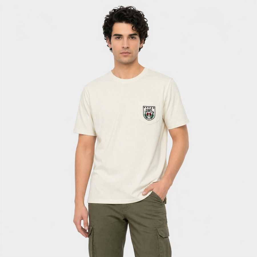 Men's White Round Neck Regular T-Shirt, White, large