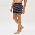 Men's Dark Navy Relaxed Fit Striped Cotton Boxers, Navy Blue, small image number null