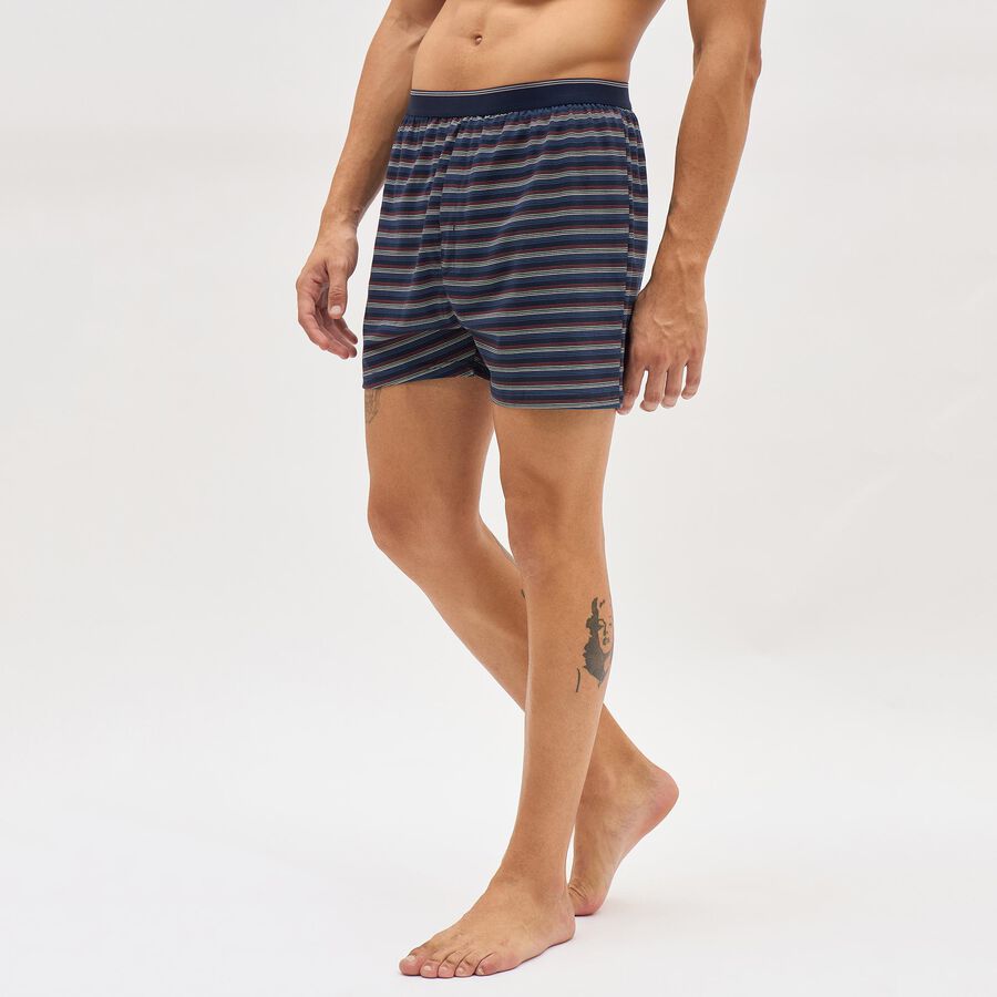 Men's Dark Navy Relaxed Fit Striped Cotton Boxers, Navy Blue, large image number null