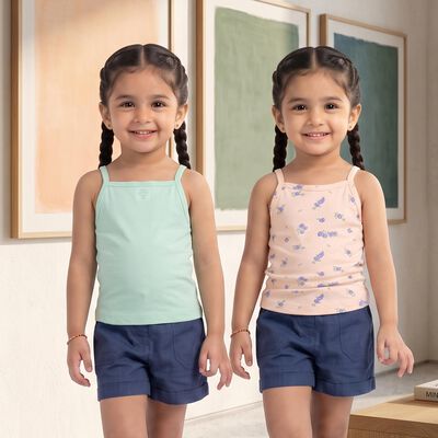 Girls' Peach Cotton Square Neck Sleeveless Vest