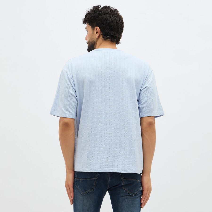 Men's Light Powder Blue Round Neck Casual T-Shirt, Sky Blue, large image number null
