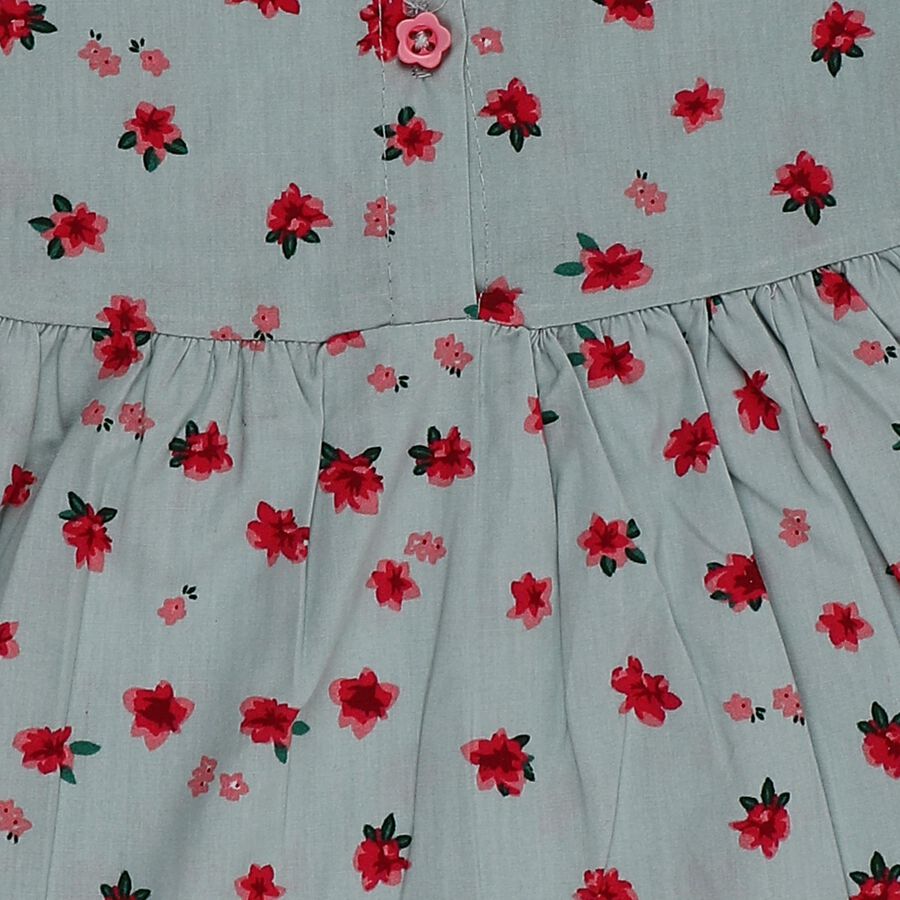 Infants' Light Green Regular-fit Floral Printed Ruffle Collar Frock, Light Green, large