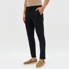 Men's Jet Black Slim Fit Flat-Front Casual Trousers, नेवी ब्लू, small image number null