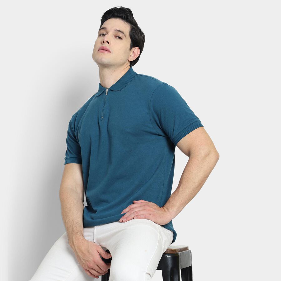 Men's Collared Half Sleeves T-Shirt , टील ब्लू, large image number null