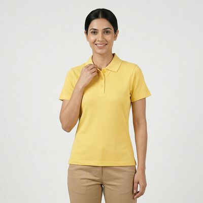 Women's Yellow Polo Neck Preppy Polo T-Shirt