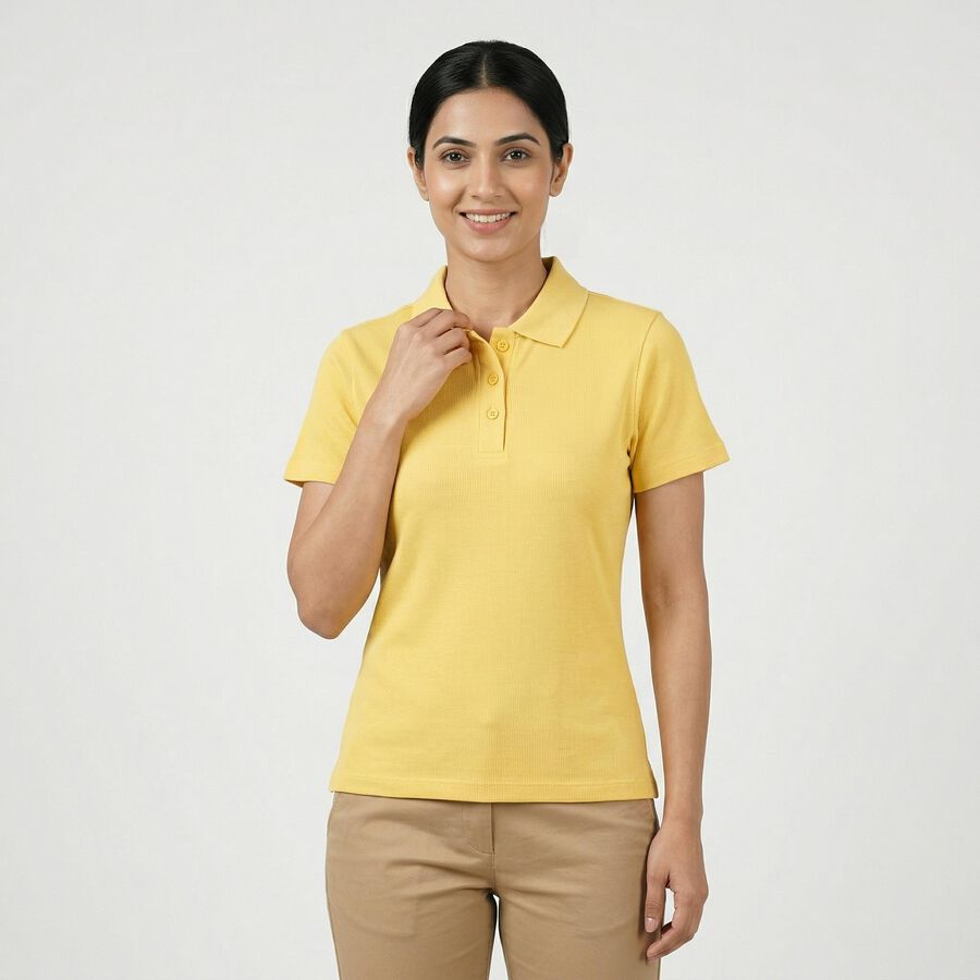 Women's Yellow Polo Neck Preppy Polo T-Shirt, Yellow, large