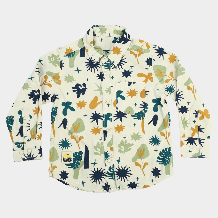 Boys Cream Cotton Long Sleeve Collar Shirt, ऑफ व्हाइट, large
