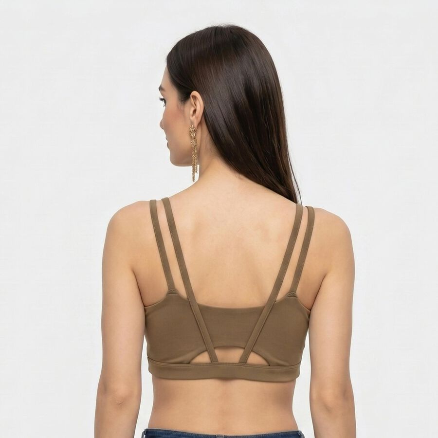 Women's Brown Scoop Neck Sports Bra, Brown, large