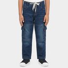 Boys' Navy Blue Relaxed Fit Cargo Style Jeans, गहरा नीला, small