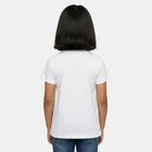 Girls' White Cotton Blend Round Neck Casual Graphic Printed T-Shirt, सफ़ेद, small