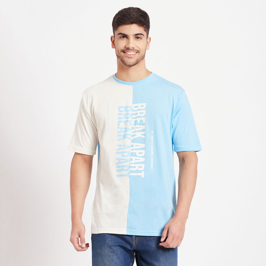 Cut & Sew Round Neck T-Shirt, Off White, large image number null