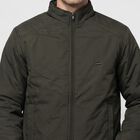 Men's Olive Green Stand Collar Bomber Jacket, Olive, small