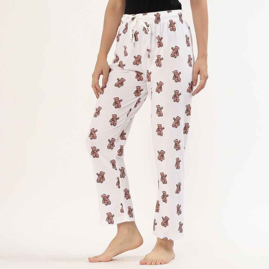 Women's White Teddy Print Elastic Waist Pyjama, White, large image number null