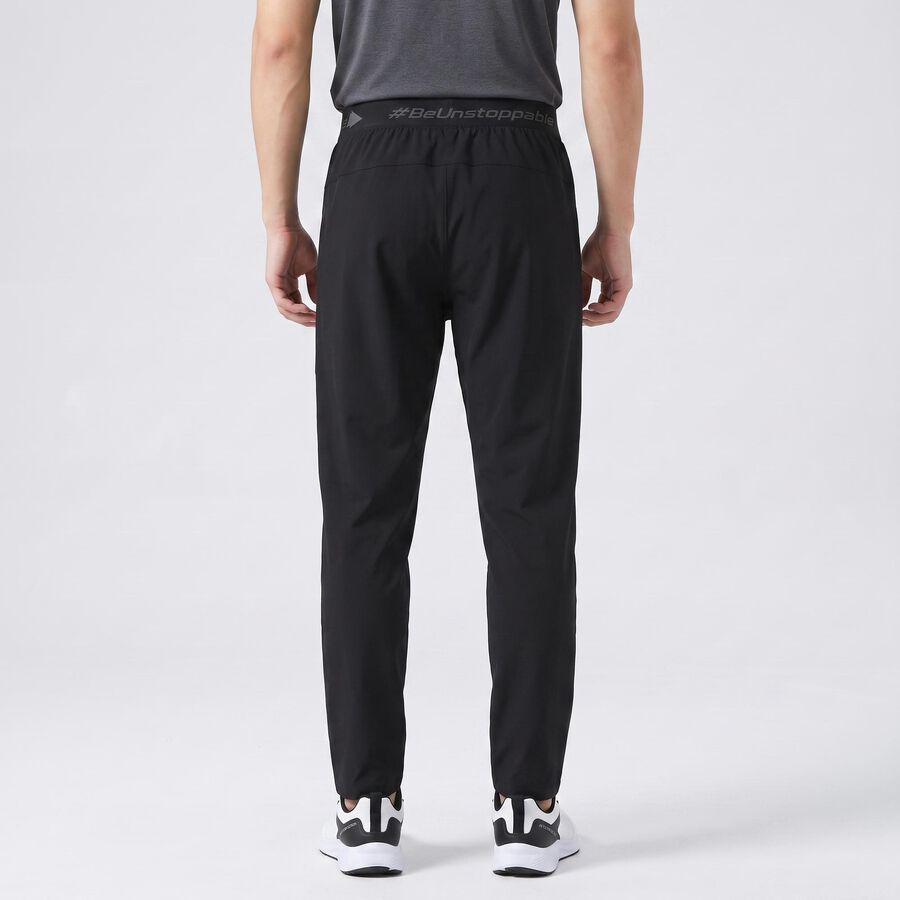 Men's Black Straight Fit Solid Track Pants, काला, large