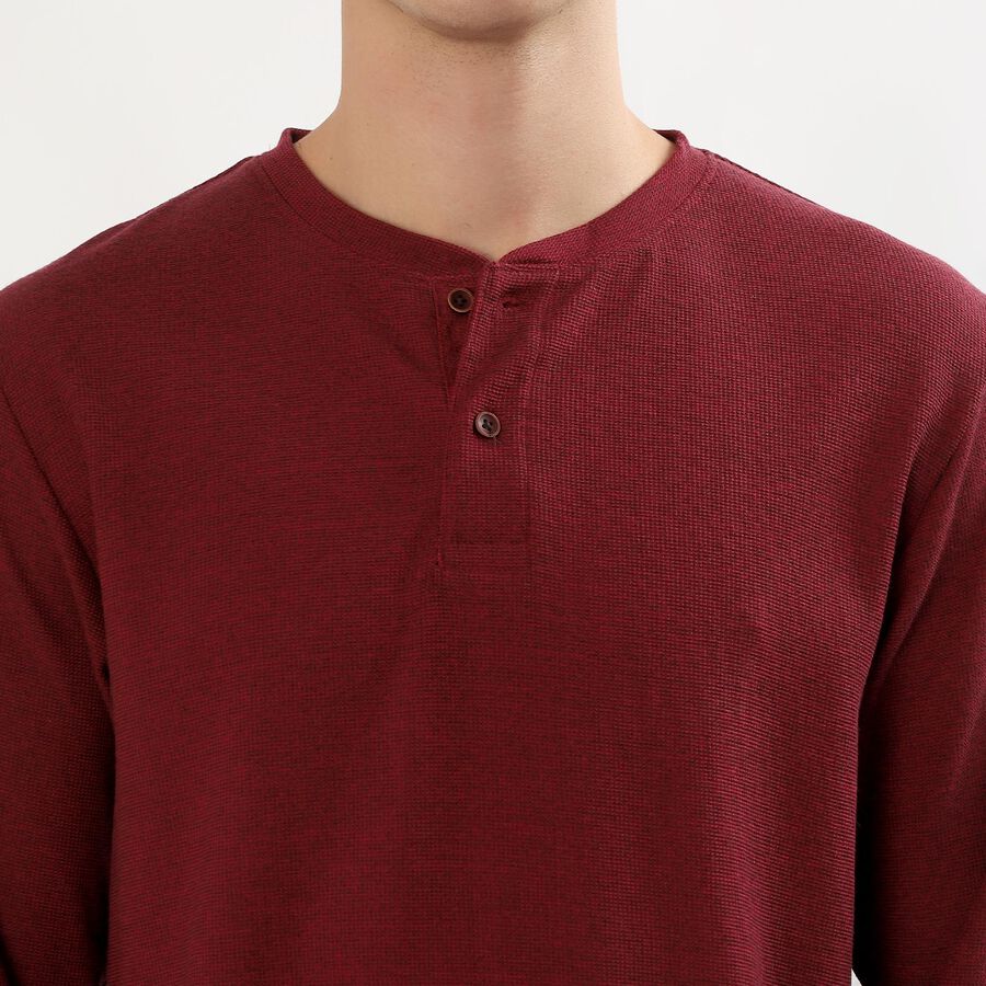 Men's Deep Maroon Henley Neck Casual T-Shirt, Wine, large image number null