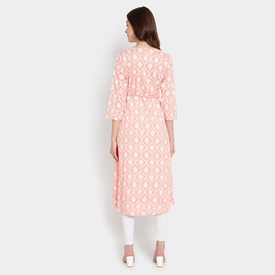 Printed 3/4Th Sleeves Kurta, Peach, large image number null