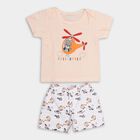 Infant Boys' Peach Cotton Boat Neck Graphic Baba Suit, Peach, small image number null