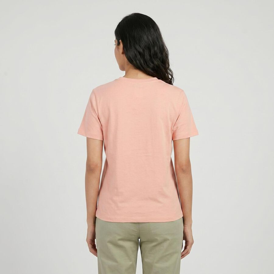 Women's Pink Round Neck Graphic Print Regular T-Shirt, Light Pink, large