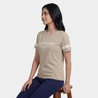 Women's Beige Round Neck Casual T-Shirt, Beige, small