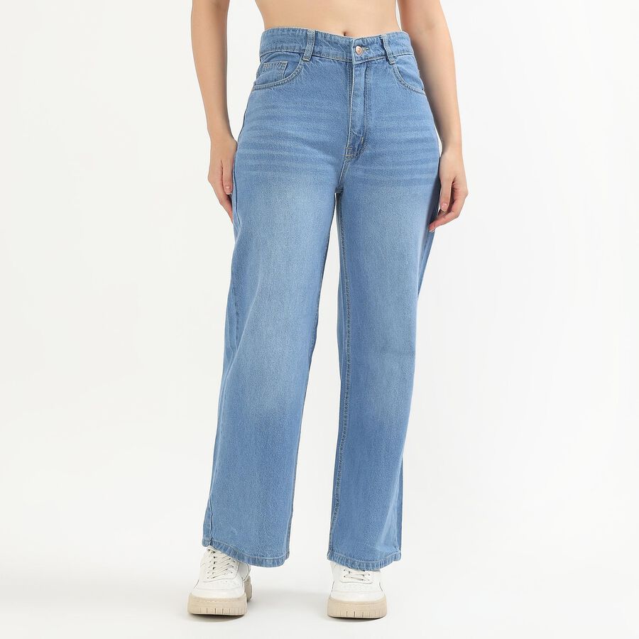 Ladies' 100% Cotton Jeans, हल्का नीला, large image number null