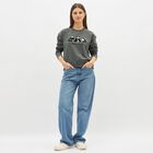 Women's Dark Green Crew Neck Casual Sweatshirt, गहरा हरा, small image number null