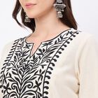 Women's Rich Eggshell White Mandarin Collar Sleeveless Straight Kurta, Off White, small