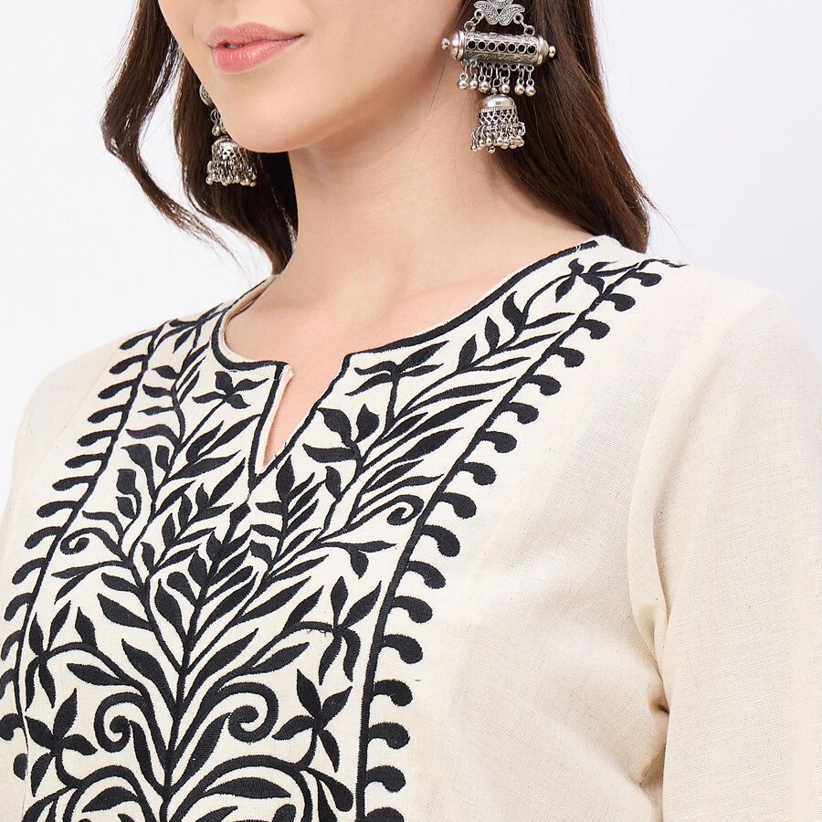 Women's Rich Eggshell White Mandarin Collar Sleeveless Straight Kurta, Off White, large