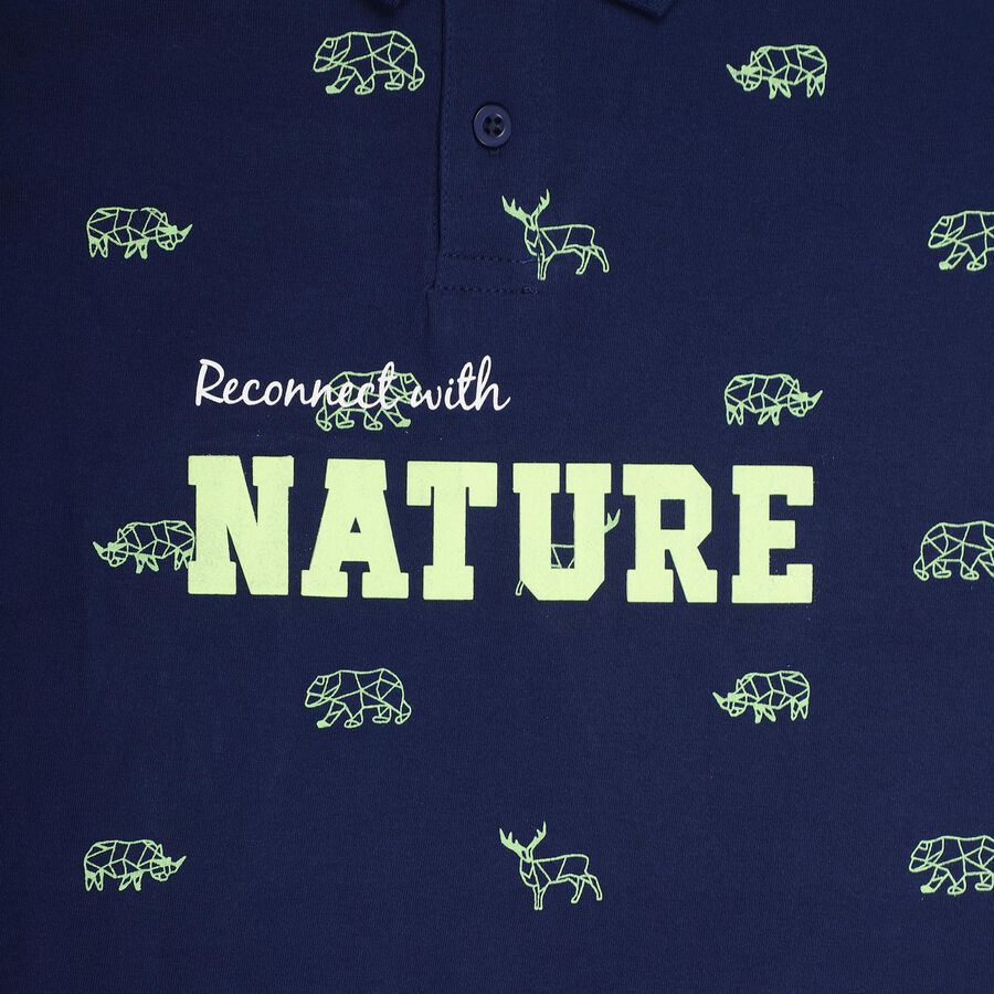 Boy's Navy Blue Cotton Polo Neck Casual T-Shirt, Navy Blue, large image number null