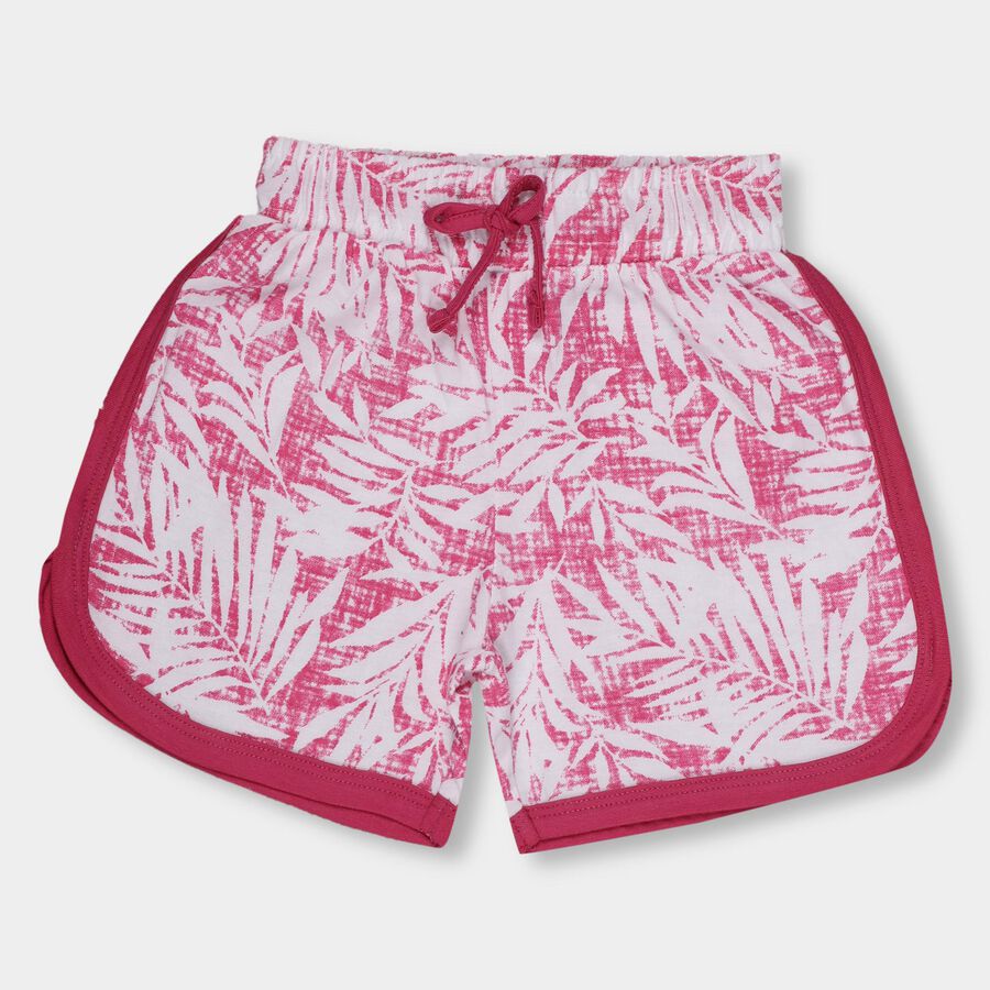 Girls' Bright Pink Printed Pull-Up Shorts, Pink, large